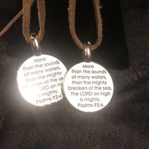 Psalms 93:4 necklace on leather.
